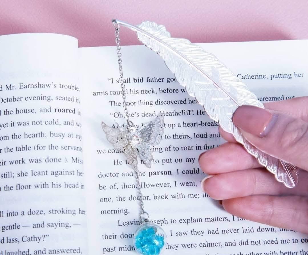 Semne de carte din metal retro, clasice, în formă de pene,2buc