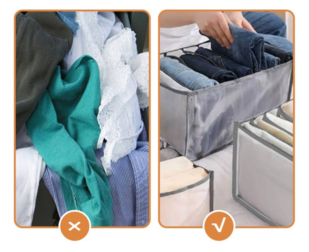 Set 4 Cutii depozitare, longziming, organizator haine, alb/gri