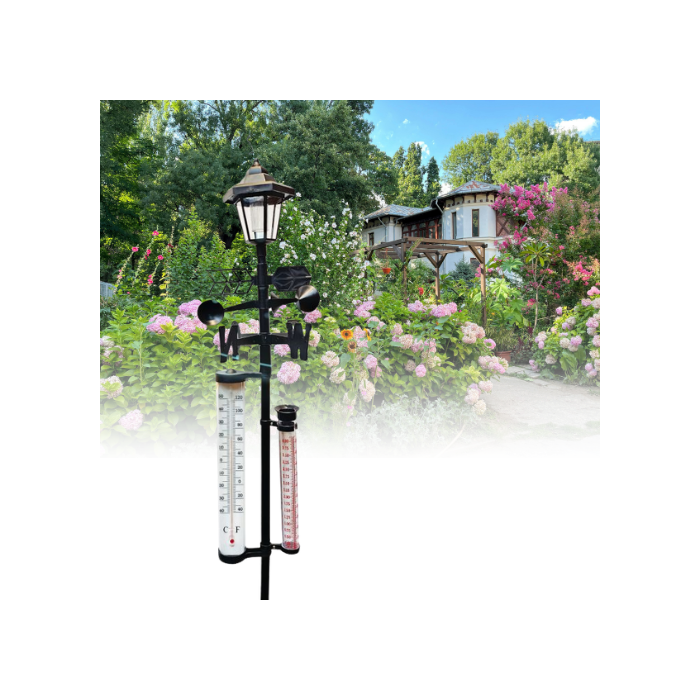 Lampa solara cu statie meteo, termometru, directia vantului, indicator ploaie,158cm