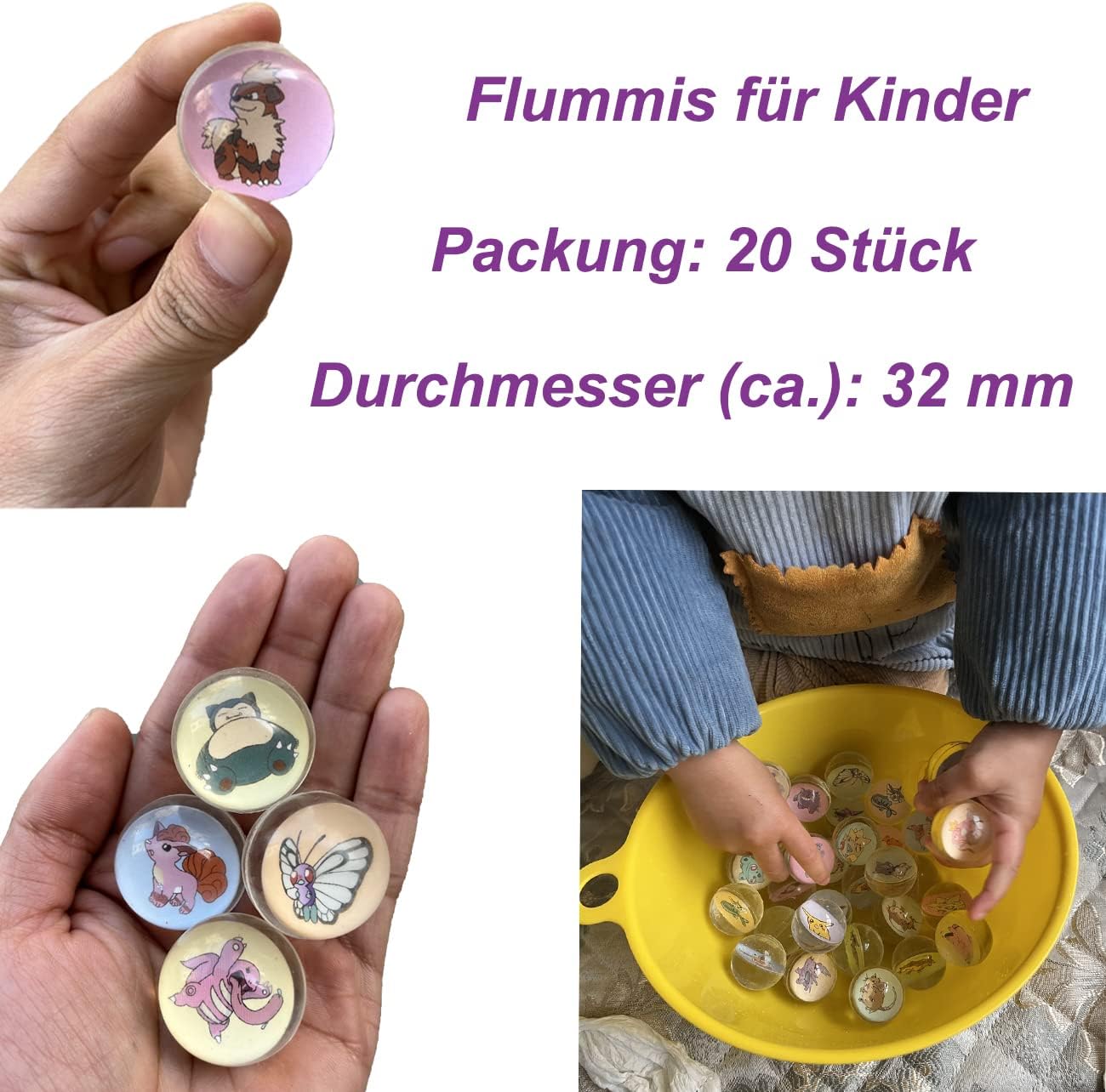 Mingi pentru copii JSAN, pachet de 20, 32mm,antistres,Pokemon