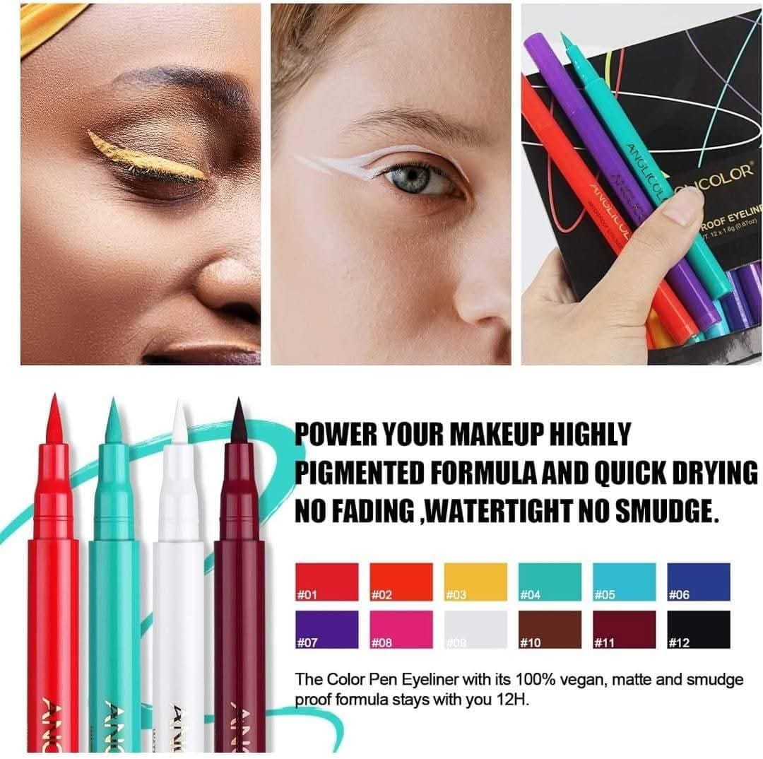 Set colorat de 12 creion de ochi lichid colorat, impermeabil, neted, durabil, pictură colorată, cosmetică