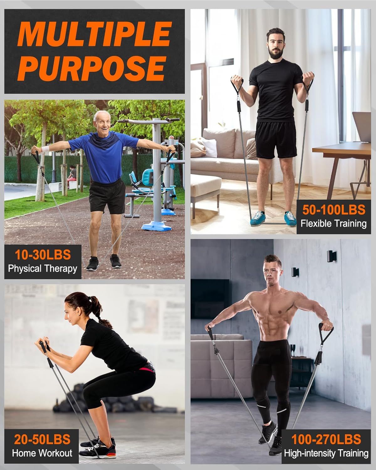 Set antrenament extensor cu 6 Benzi de rezistenta Zacro pentru antrenament, 270 LBS