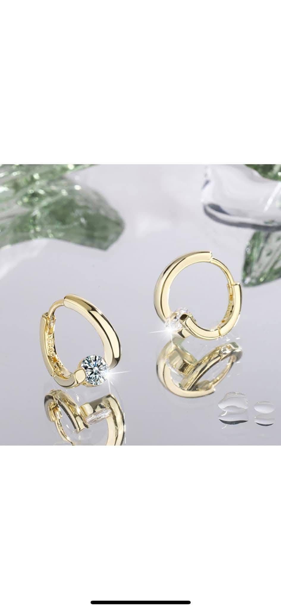 Cercei rotunzi cu zircon, argint S925, auri 16 mm