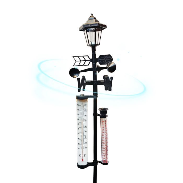 Lampa solara cu statie meteo, termometru, directia vantului, indicator ploaie,158cm
