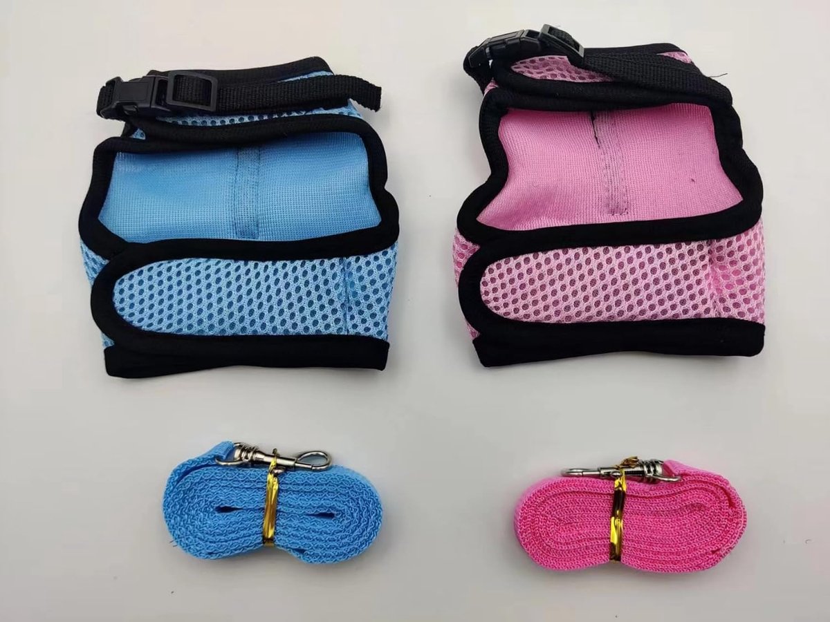 Ham pentru animale de companie,Roz,Albastru set cu lesa, Set de 2 bucati