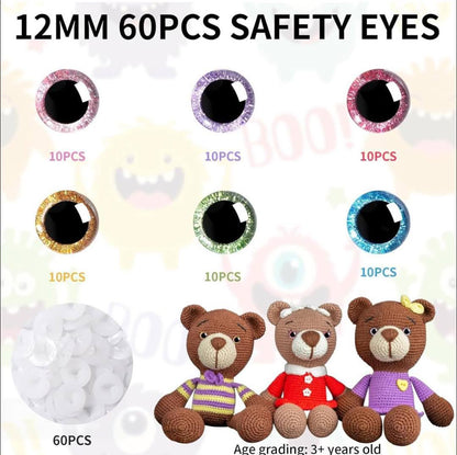 60 buc,Set Ochi de Siguranta cu Glitter Colorat pentru Jucarii de Plus