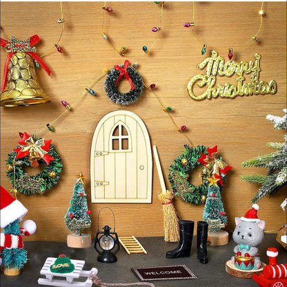 Kit de ușă de Crăciun în miniatură cu elf, decor de Crăciun în miniatură pentru casă de păpuși cu 13 piese
