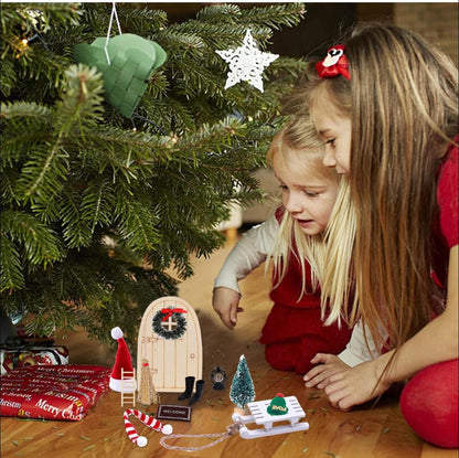 Kit de ușă de Crăciun în miniatură cu elf, decor de Crăciun în miniatură pentru casă de păpuși cu 13 piese