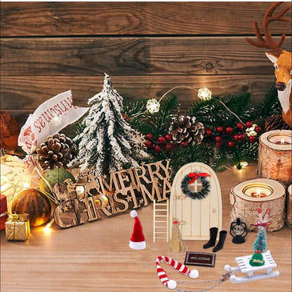 Kit de ușă de Crăciun în miniatură cu elf, decor de Crăciun în miniatură pentru casă de păpuși cu 13 piese