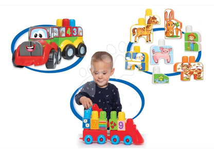 Joc de construit trenuleț cu tractor și animăluțe Superpack 3in1 , cuburi mari cu imprimeu de la 18 luni