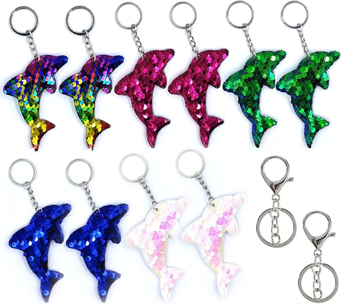 Pachet de 10 brelocuri cu delfini, brelocuri pentru fete, brelocuri cu paiete, breloc pentru copii