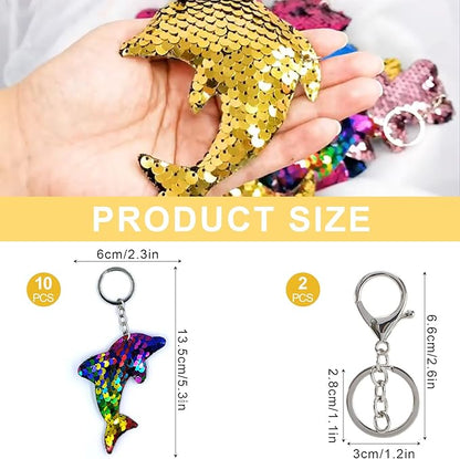 Pachet de 10 brelocuri cu delfini, brelocuri pentru fete, brelocuri cu paiete, breloc pentru copii