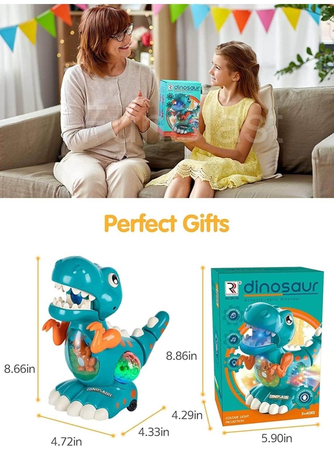 Jucărie cu dinozaur rotativ la 360 de grade cu muzică și proiecție luminoasă, jucarie interactiva