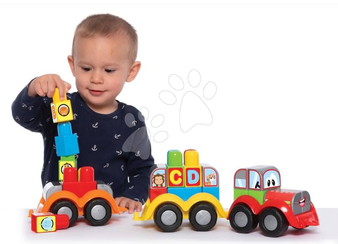 Joc de construit trenuleț cu tractor și animăluțe Superpack 3in1 , cuburi mari cu imprimeu de la 18 luni