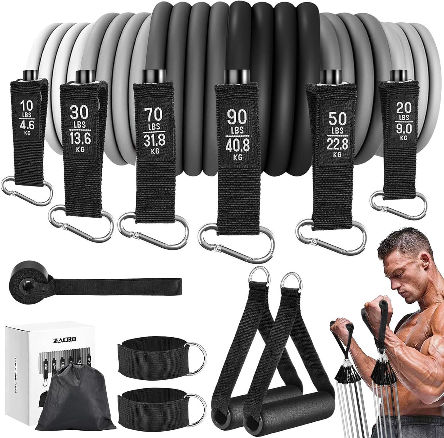 Set antrenament extensor cu 6 Benzi de rezistenta Zacro pentru antrenament, 270 LBS