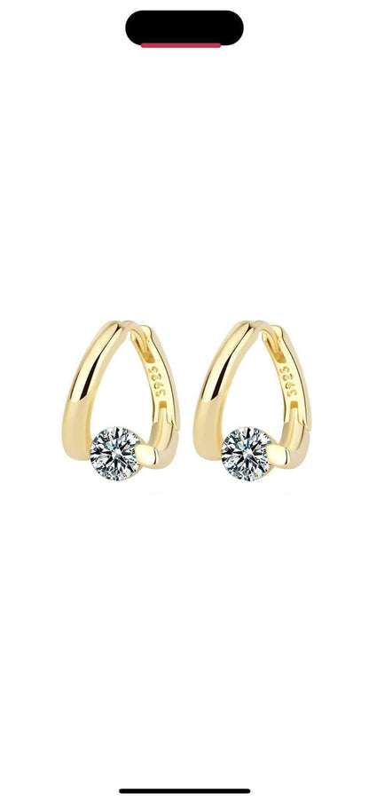 Cercei rotunzi cu zircon, argint S925, auri 16 mm