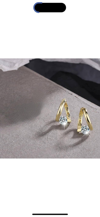 Cercei rotunzi cu zircon, argint S925, auri 16 mm