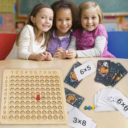 Joc educativ din lemn Masa de inmultire cu carti, zaruri si pioni, invatand sa numere