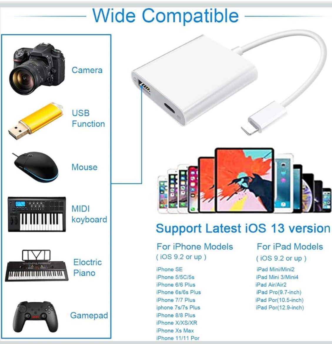 Adaptor telefon, Lightning la USB, Alb,pentru anumite Apple Iphone