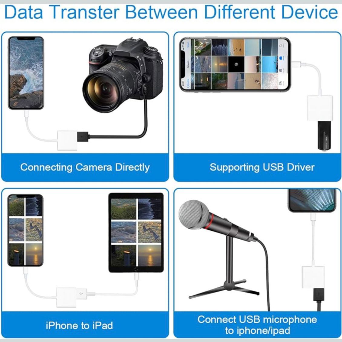 Adaptor telefon, Lightning la USB, Alb,pentru anumite Apple Iphone