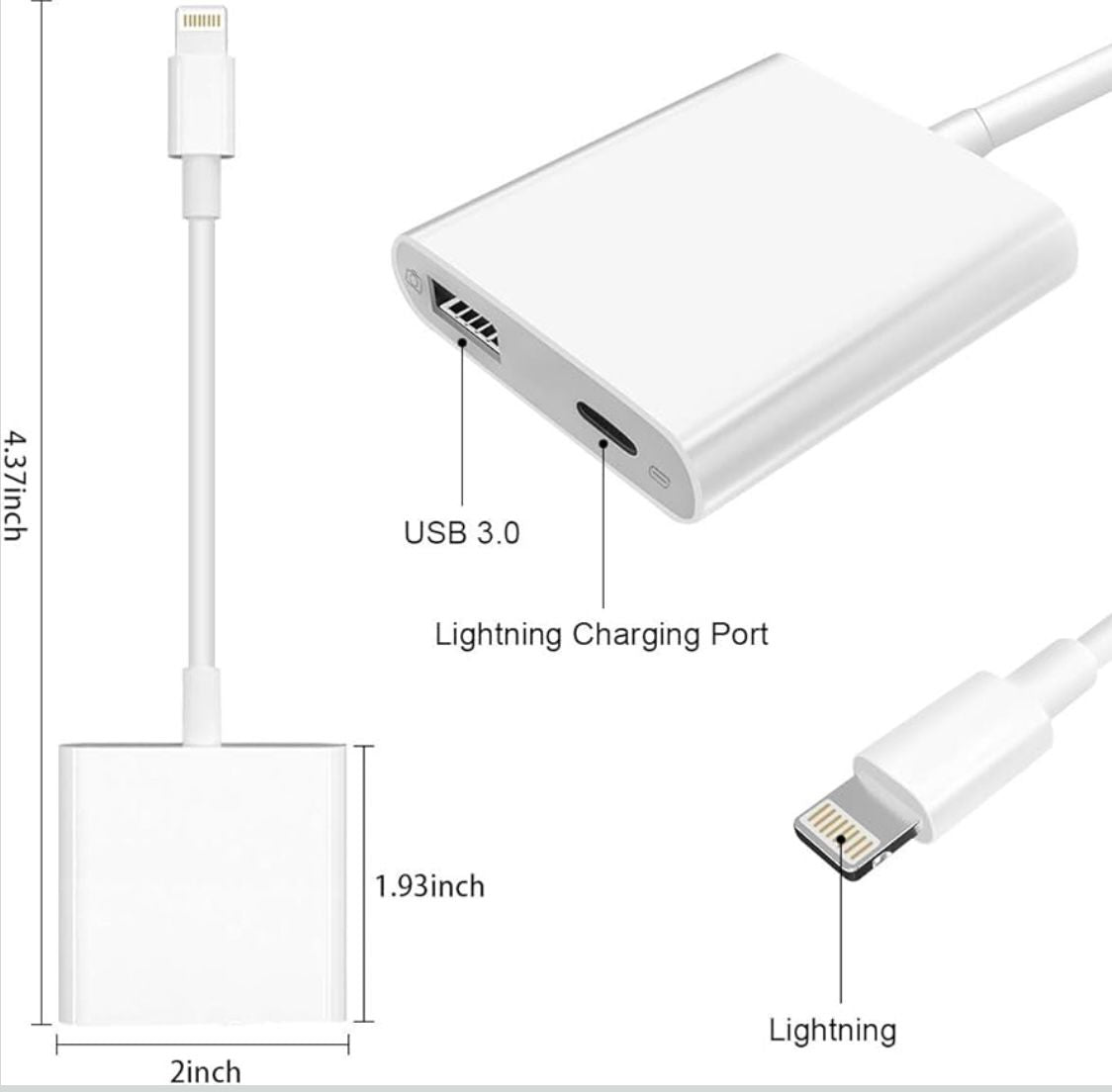 Adaptor telefon, Lightning la USB, Alb,pentru anumite Apple Iphone