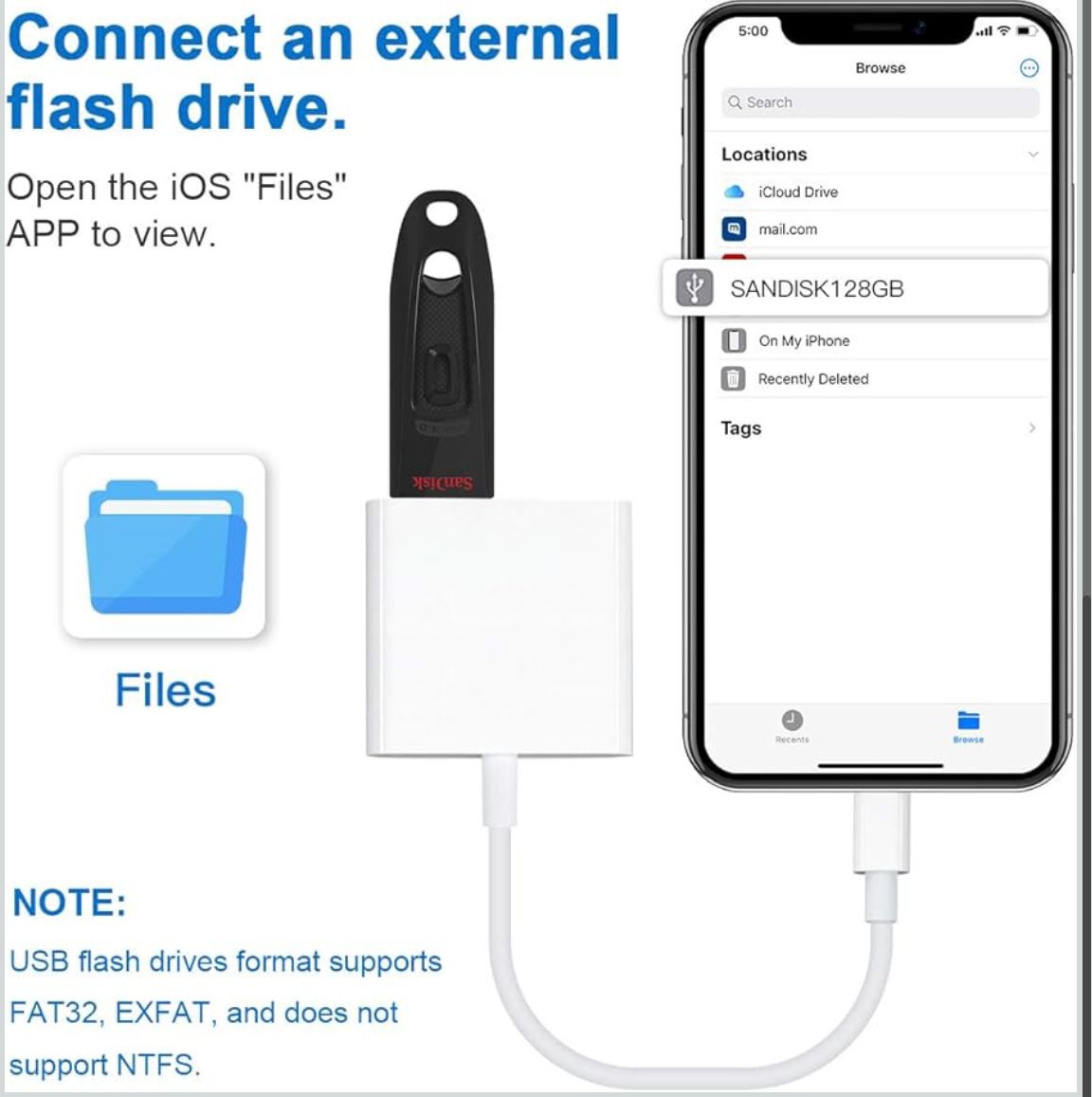 Adaptor telefon, Lightning la USB, Alb,pentru anumite Apple Iphone