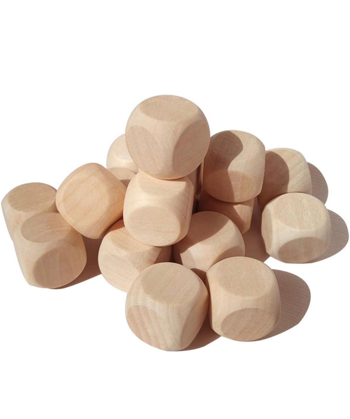 Kasyat 20 bucăți zaruri goale DIY cuburi din lemn goale pentru etichetarea cubului simplu nevopsit cu colțuri rotunjite blocuri cu 6 fețe (lemn, 20 mm)