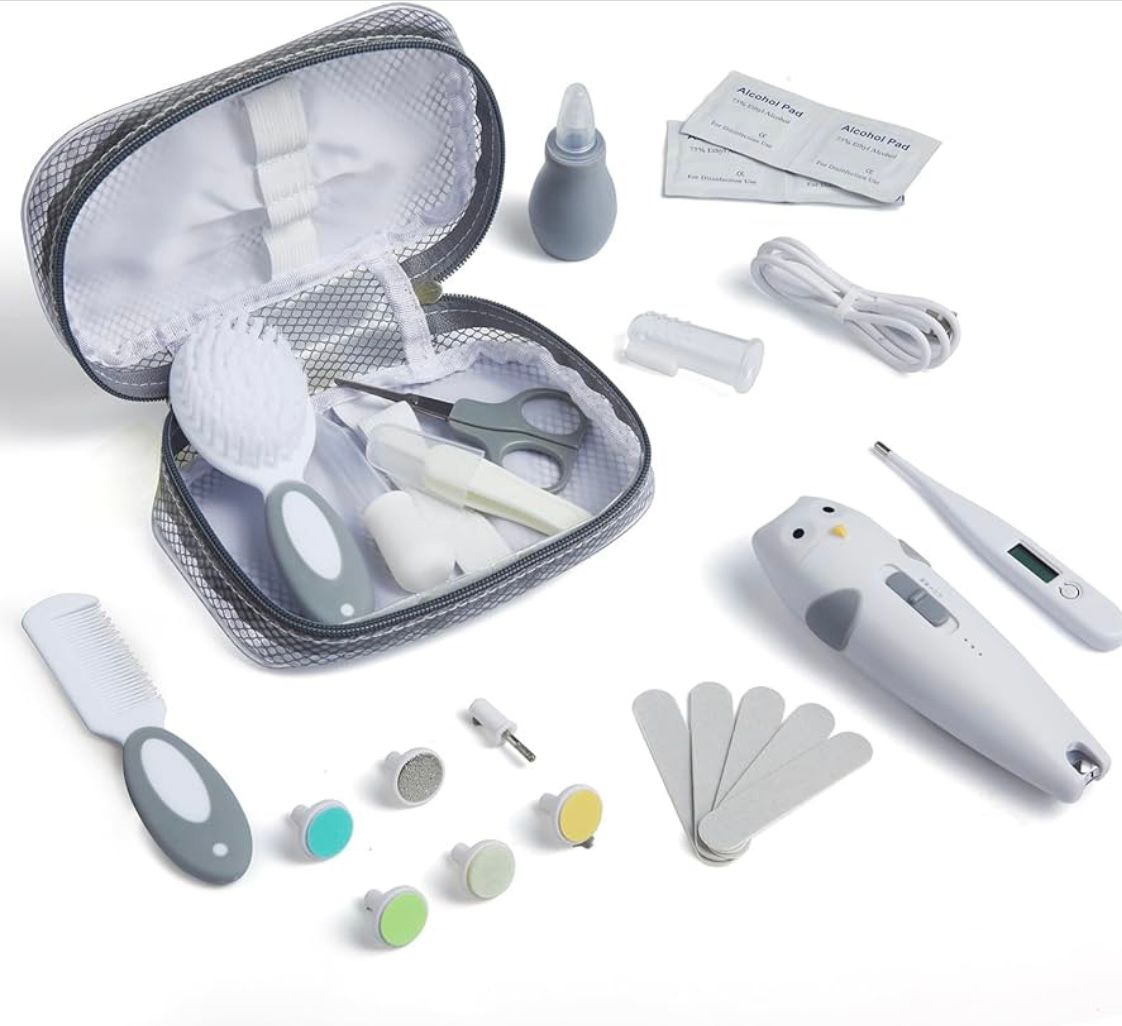 Set de îngrijire unghii Lictin, 26 în 1, 6 capete de șlefuire, gri