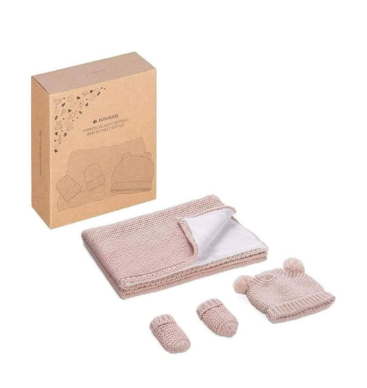 Set Caciula, Manusi si Patura pentru Nou-Nascuti, Navaris,70x50cm, Bej