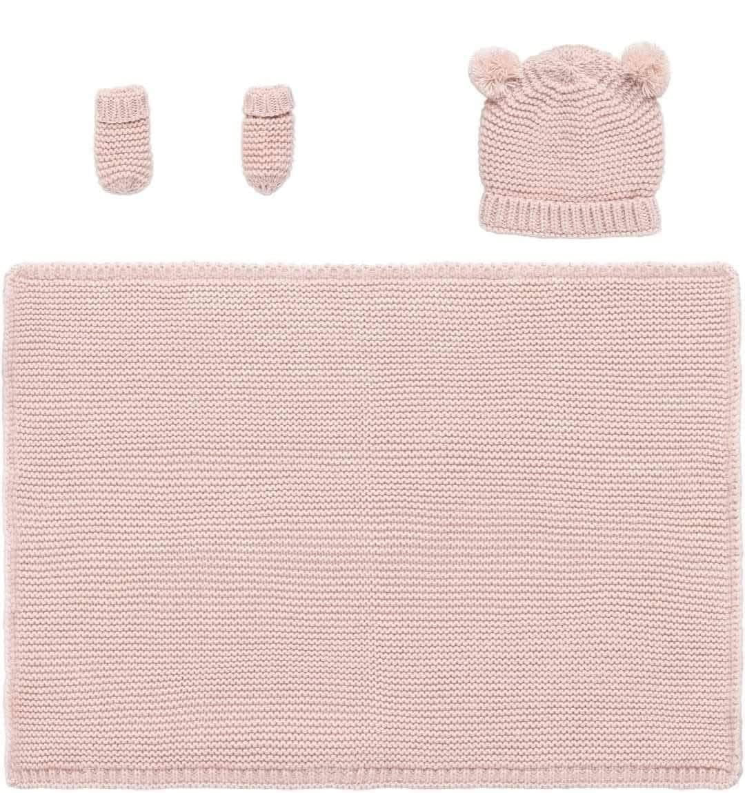 Set Caciula, Manusi si Patura pentru Nou-Nascuti, Navaris,70x50cm, Bej