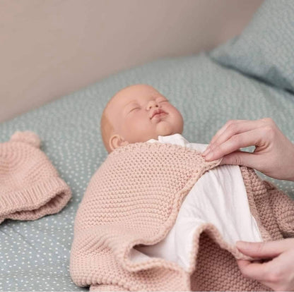 Set Caciula, Manusi si Patura pentru Nou-Nascuti, Navaris,70x50cm, Bej