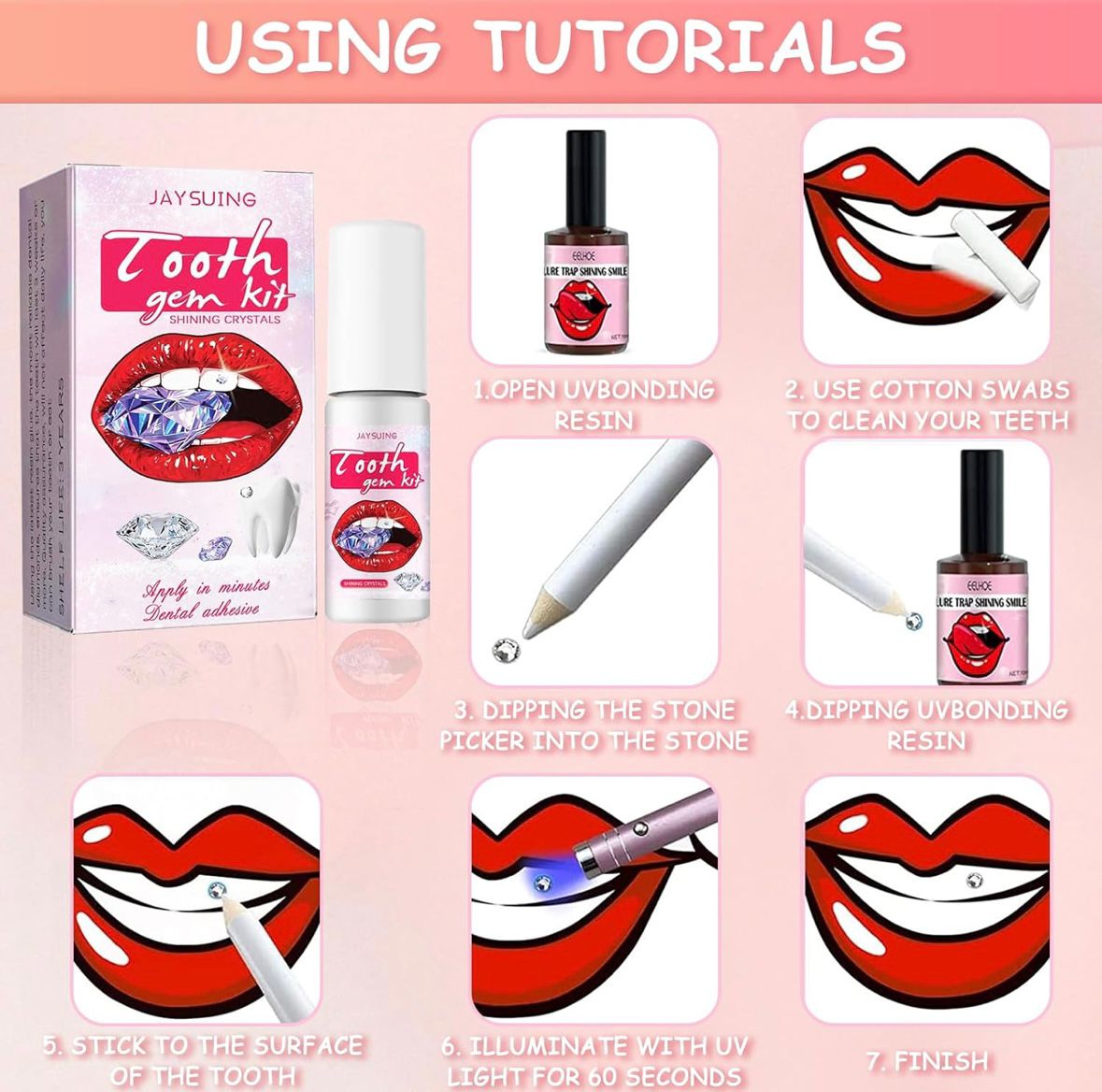 Kit de bijuterii dentare, cristale colorate si albe,Kit de pietre prețioase pentru dinți reflectorizante DIY