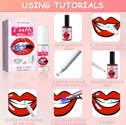 Kit de bijuterii dentare, cristale colorate si albe,Kit de pietre prețioase pentru dinți reflectorizante DIY