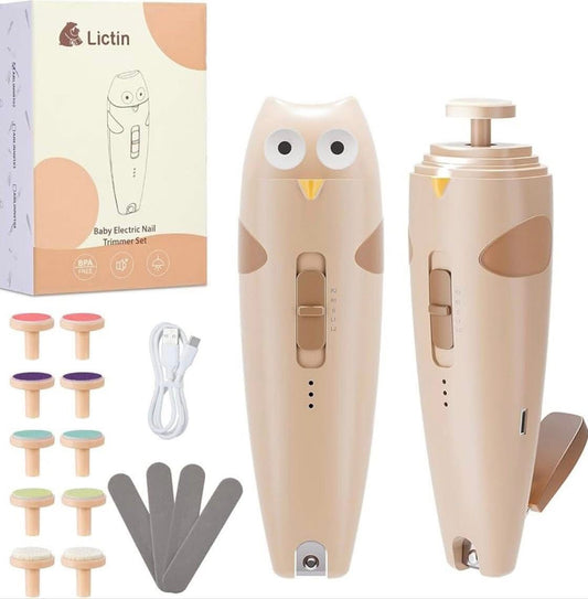 Set electric de îngrijire a unghiilor pentru bebeluși, 10 capete de șlefuit, cu lumina