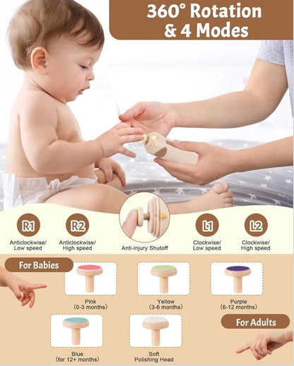 Set electric de îngrijire a unghiilor pentru bebeluși, 10 capete de șlefuit, cu lumina