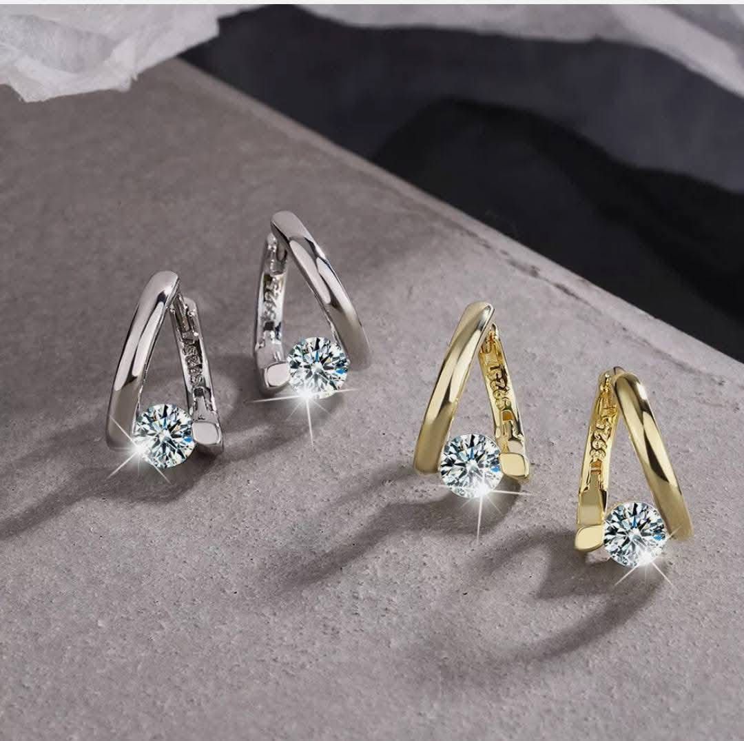 Cercei rotunzi cu zircon, argint S925, argint, 16 mm