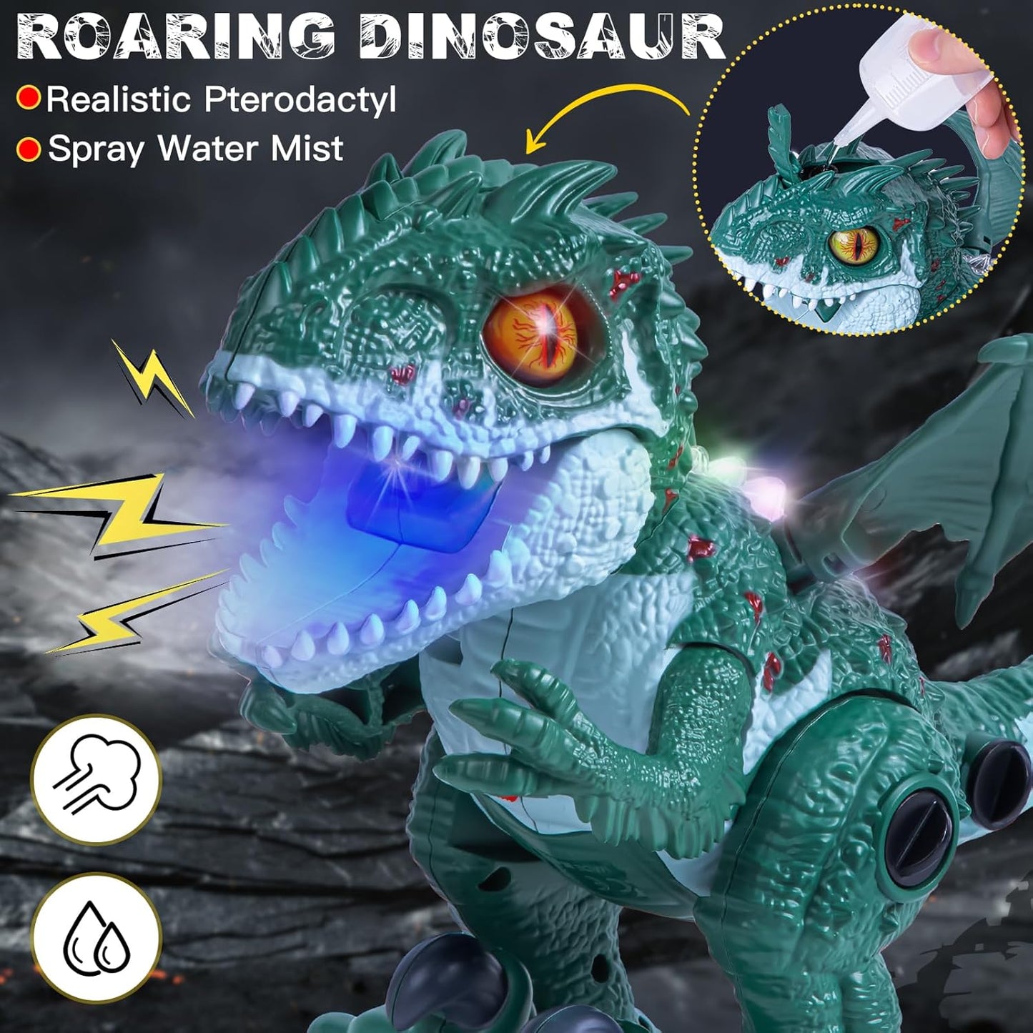 Jucărie de dinozaur  pentru copii cu apă pulverizată, dragon de jucărie cu lumini