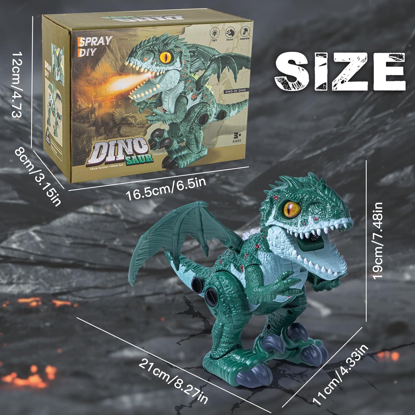 Jucărie de dinozaur  pentru copii cu apă pulverizată, dragon de jucărie cu lumini