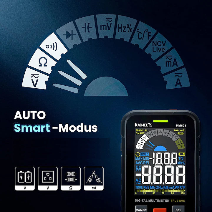 Multimetru digital smart, tester AC/DC CAT III 1000V CAT IV 600V True RMS,Kaiweets KM601